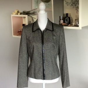 ANN TAYLOR wool zip-jacket w/faux leather trim